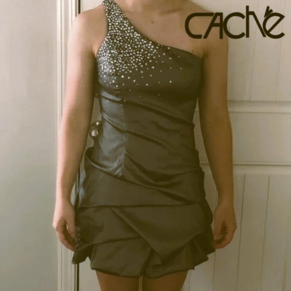 𝘝𝘛𝘎 𝗖𝘼𝗖𝗵é Women's One Shoulder Mini Bubble Cocktail Dress Gray (Size 8)